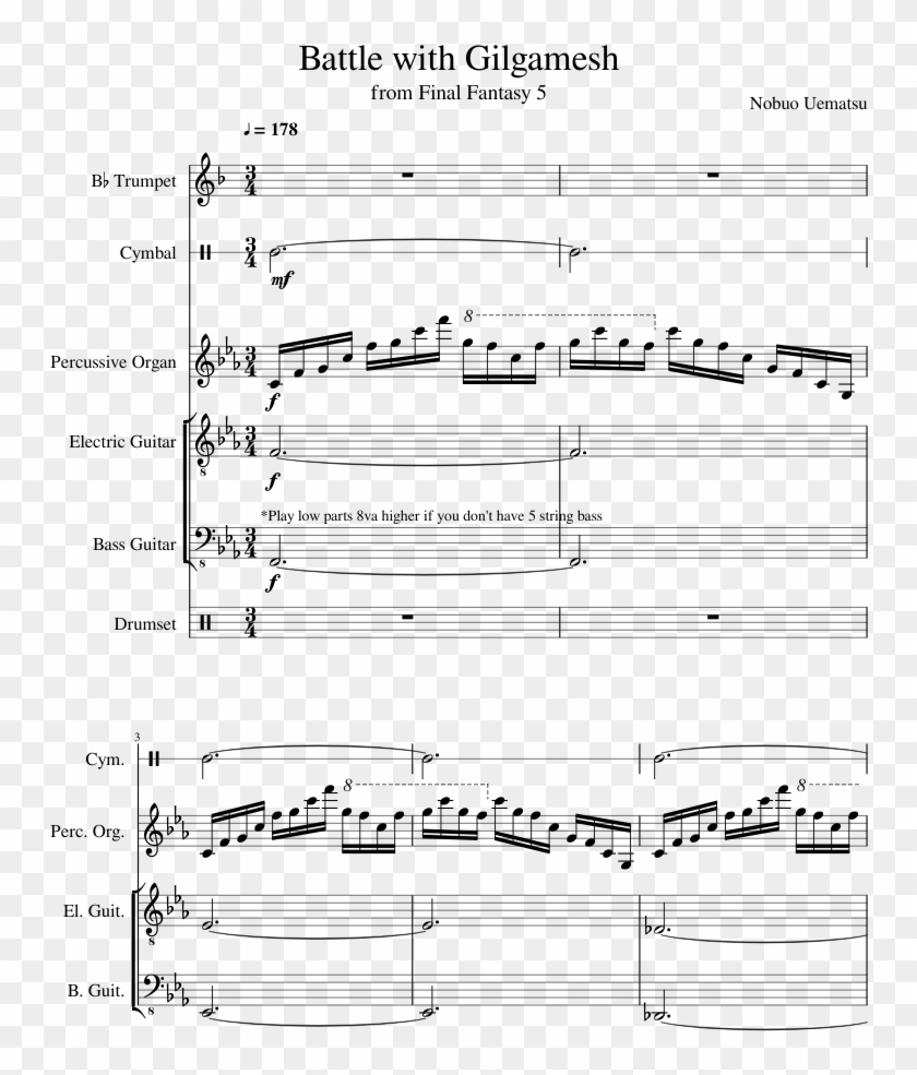 Battle With Gilgamesh Sheet Music Composed By Nobuo - Sheet Music Clipart