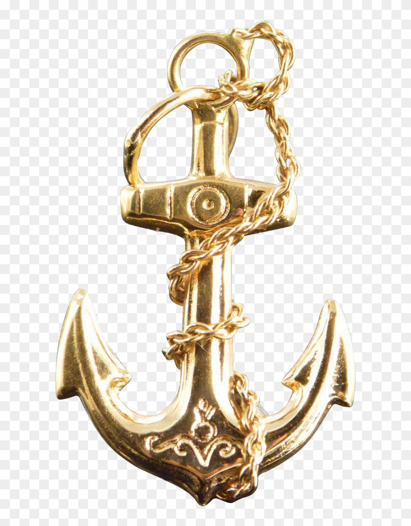 Anchor & Rope Charm Pendant 14k Yellow Gold - Keychain Clipart