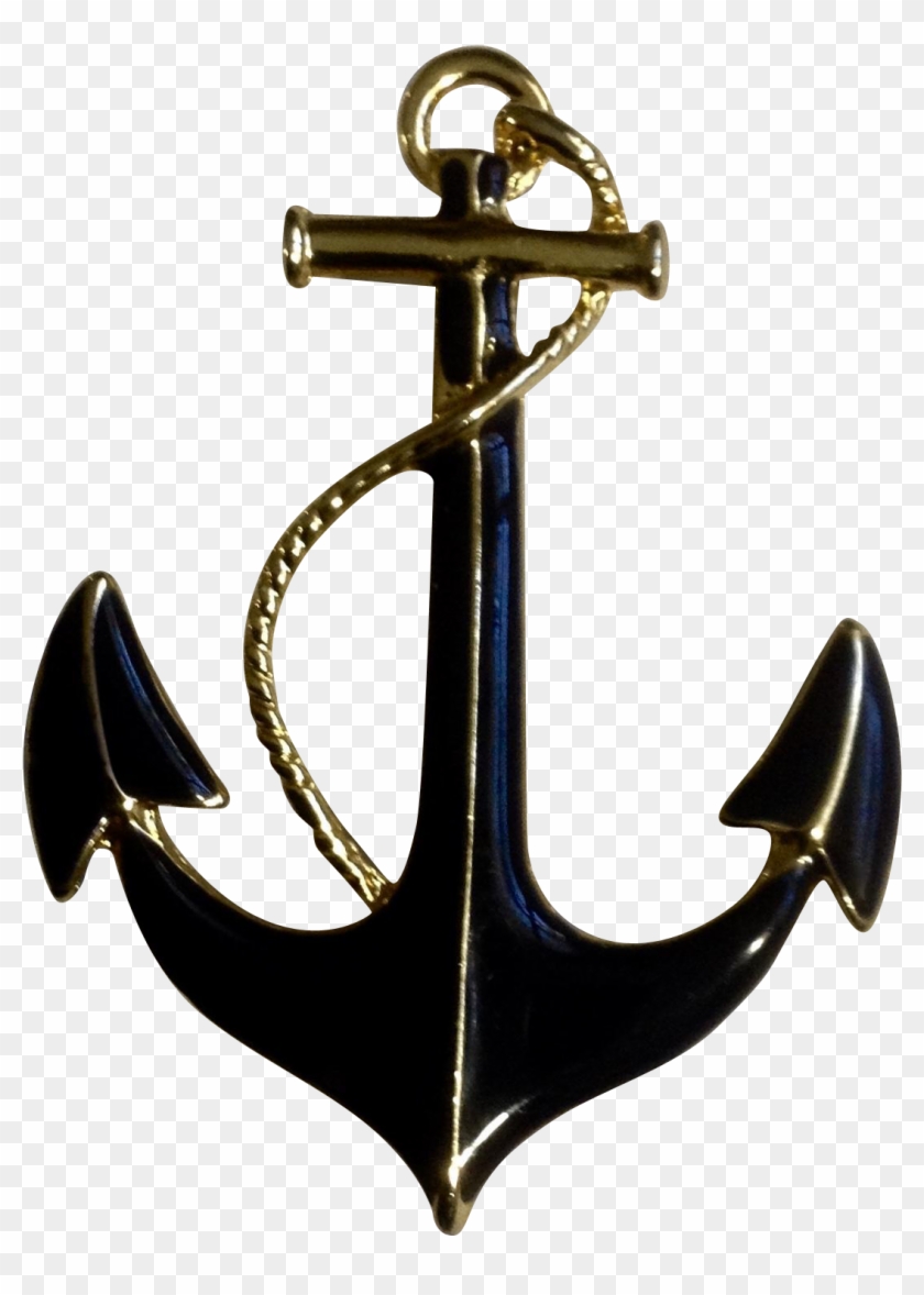 Vintage Nautical Dark Blue Gold Tone Ship Anchor Pin - Gondola Clipart #5540215