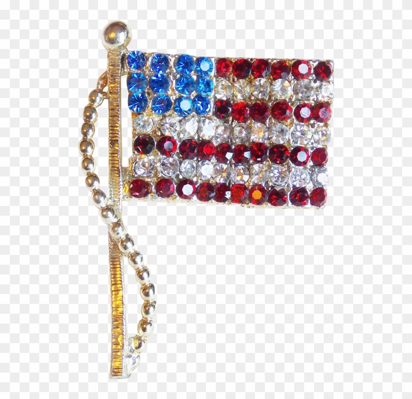 Signed Dodds American Flag Rhinestone Vintage Pin Brooch - Crystal Clipart
