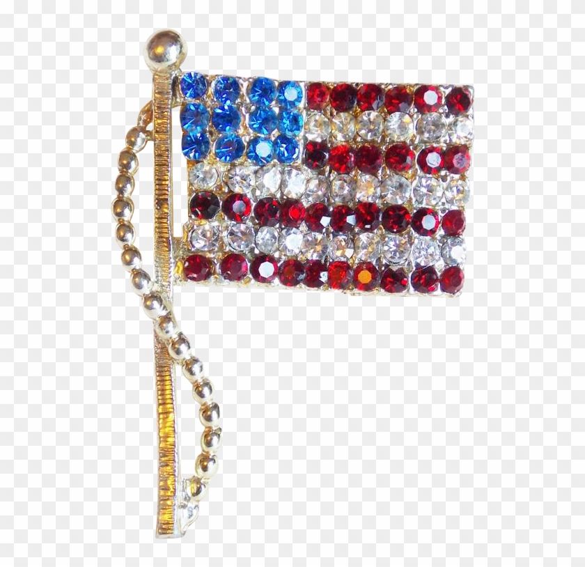 Signed Dodds American Flag Rhinestone Vintage Pin Brooch - Crystal Clipart #5540740