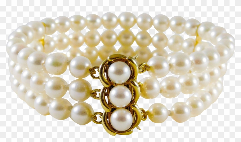 Vintage 14k Gold And Lustrous 3-strand White Pearl - Pearl Clipart #5542003