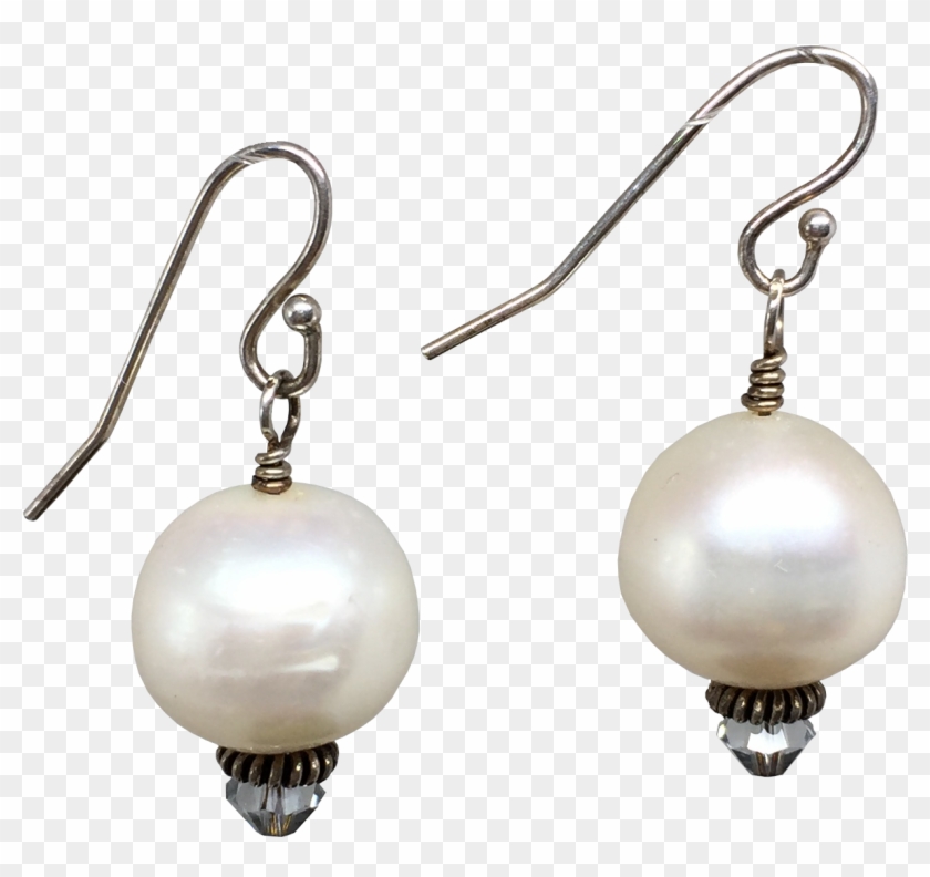 White Pearl Crystal Earrings - Earrings Clipart #5542141