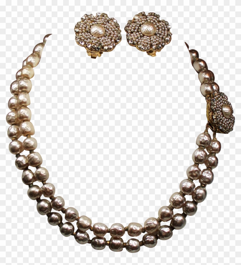 Vintage Miriam Haskell Faux Pearl Chaton Double Strand - Uncut Diamonds Sets Designs Clipart