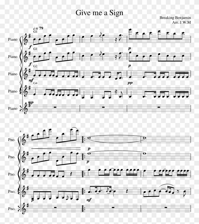 Give Me A Sign Sheet Music Composed By Breaking Benjamin - Sheet Music Clipart #5542888