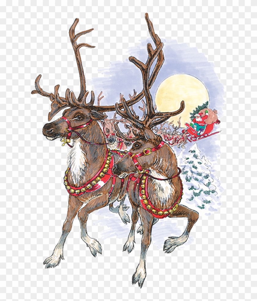 Santas Sleigh And How - Christmas Vintage Png Reindeer Clipart