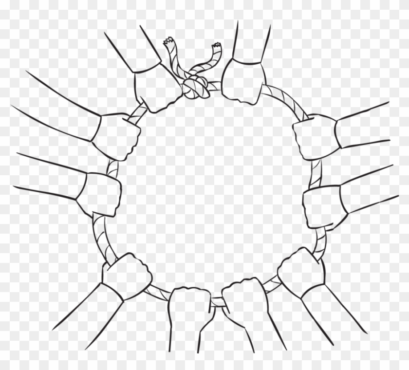 Back Lots Of Hands Holding Onto A Loop Of Rope With - Line Art Clipart #5546927