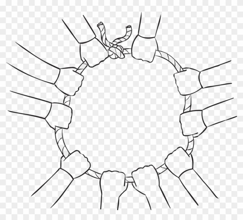 Back Lots Of Hands Holding Onto A Loop Of Rope With - Line Art Clipart