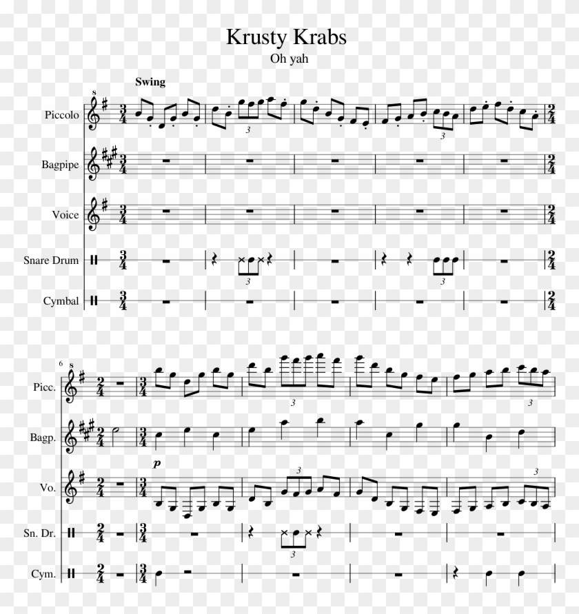 Krusty Krabs Sheet Music 1 Of 3 Pages - Fichtl's Lied Sheet Music Clipart #5550653