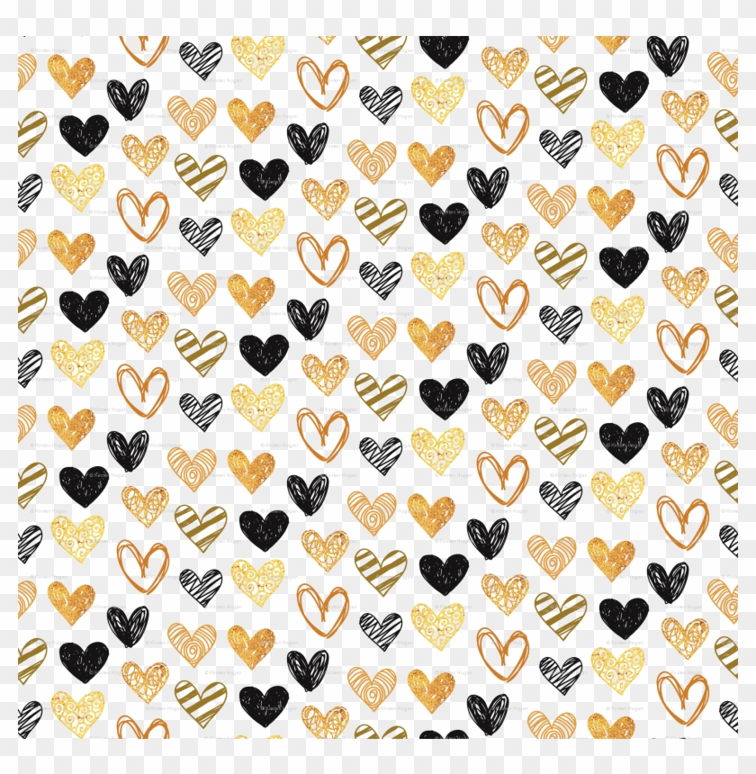 Valentine's Day Hearts Hand Drawn Black Gold Grey Cute Clipart #5550742