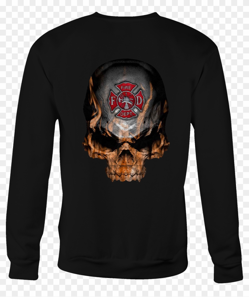 Crewneck Sweatshirt Flaming Skull Fire Fighter Maltese - Skull Clipart #5552963