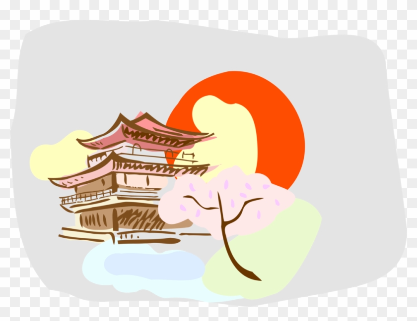 Vector Illustration Of Japanese Pagoda Temple Or Sacred - Illustration Clipart