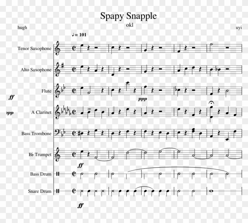 Spapy Snapple Sheet Music For Flute, Clarinet, Tenor - Quiet Place Take 6 Sheet Music Clipart #5554482