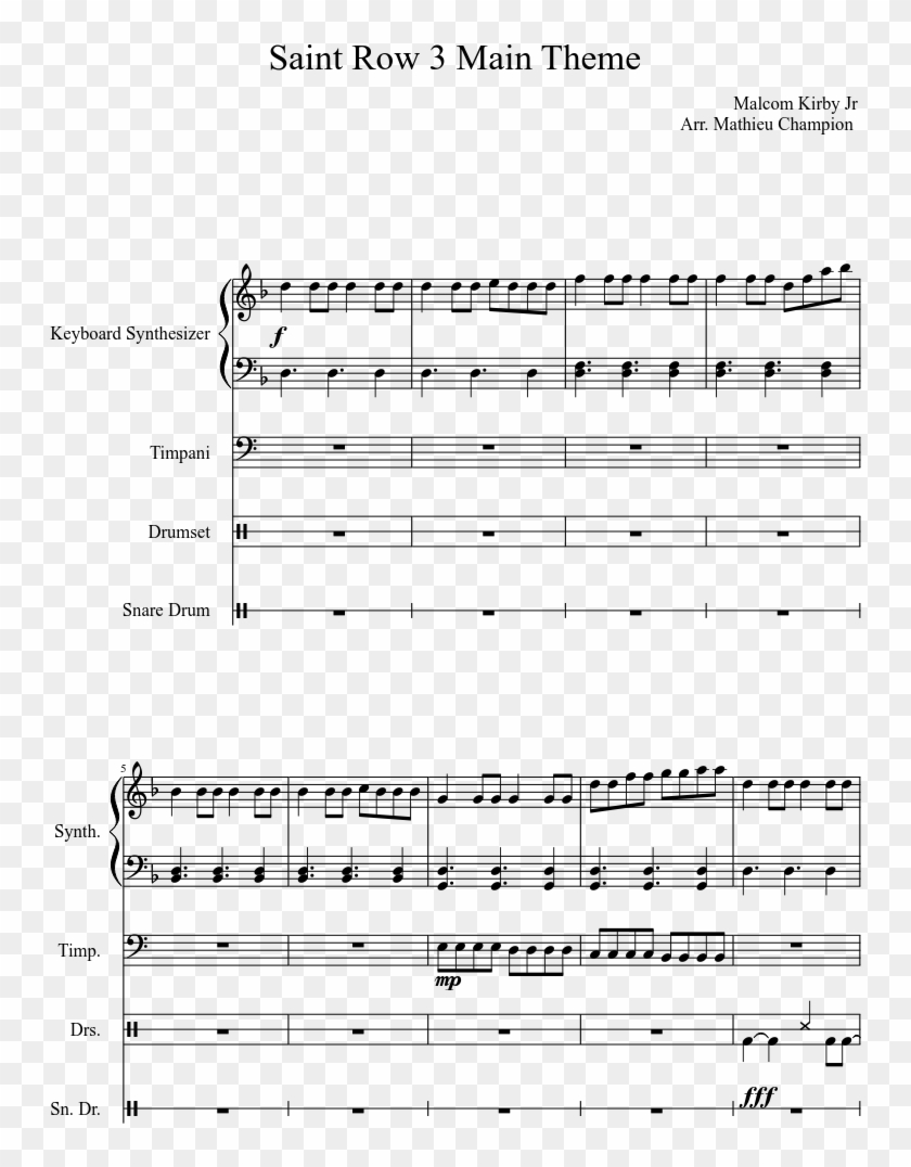 Saint Row 3 Main Theme Sheet Music Composed By Malcom - Sheet Music Clipart #5554675