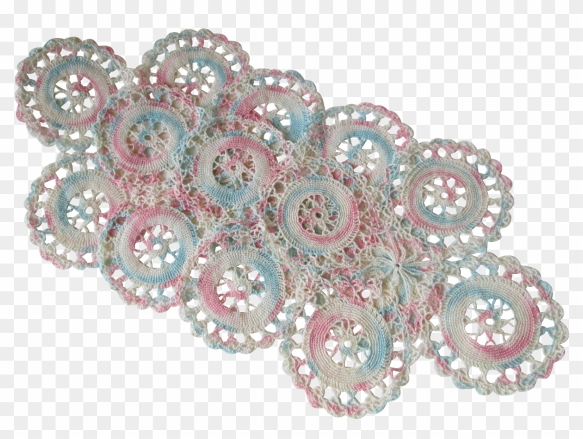 Crocheted Lace Doily Set 4 Vintage 1930s Pastel Pink - Needlework Clipart