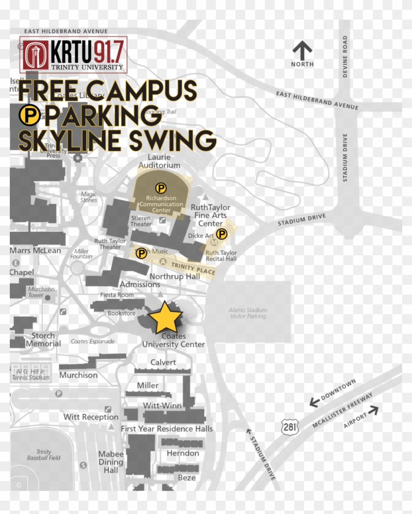 Free Campus Parking At Skyline Swing - Map Of Trinity University Campus San Antonio Clipart