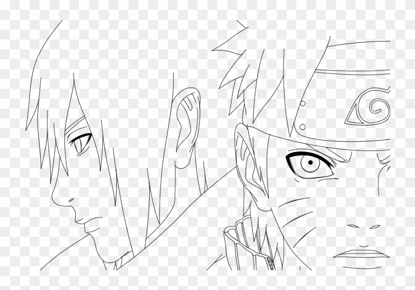 Lineart Sasuke - Line Art Naruto Dan Sasuke Clipart