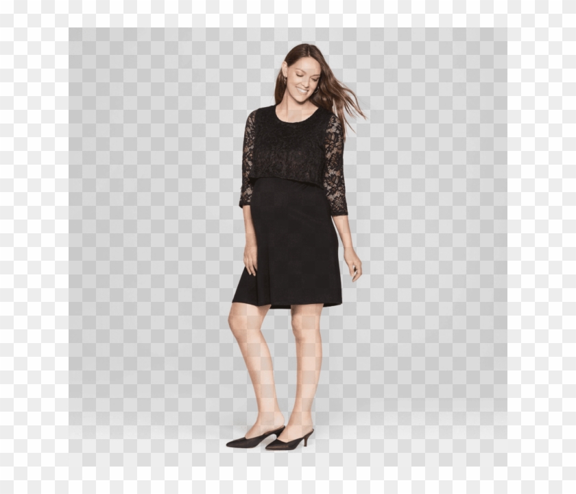 Macherie Maternity 3/4 Sleeve Lace Overlay Nursing - Nursing Dress Lace Clipart #5573320