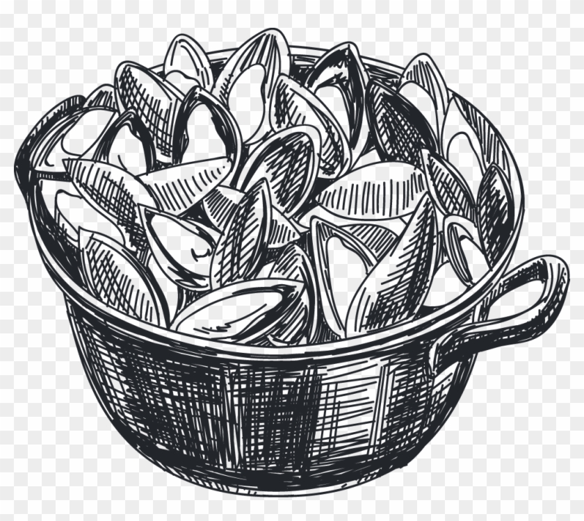 Mussel Cuisine Seafood Icon Hand Painted Pots - Vintage Mussel Illustration Clipart