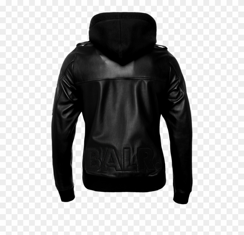 Hooded Leather Bomber Jacket Back - Capuchas Combinadas Para Hombre Clipart #5585592