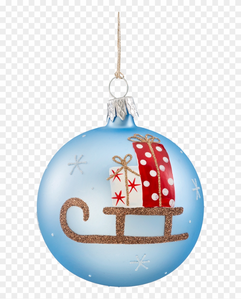 Christmas Bauble Light-blue, Matt With Sledge, 7 Cm - Christmas Ornament Clipart #5586258