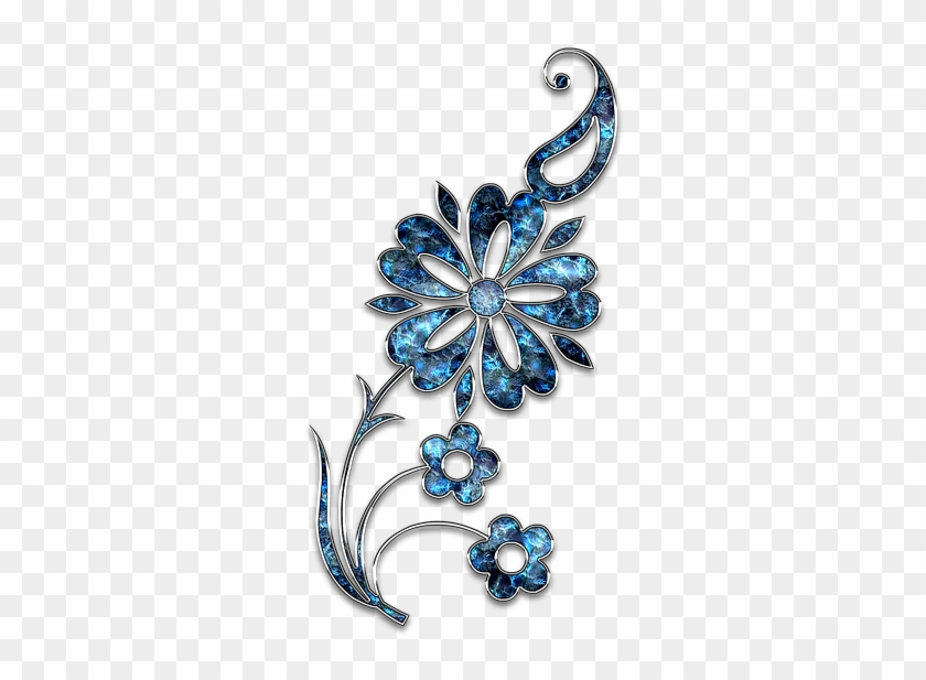 Decor Ornament Jewelry Flower Blue Silver - Jewellery Clipart