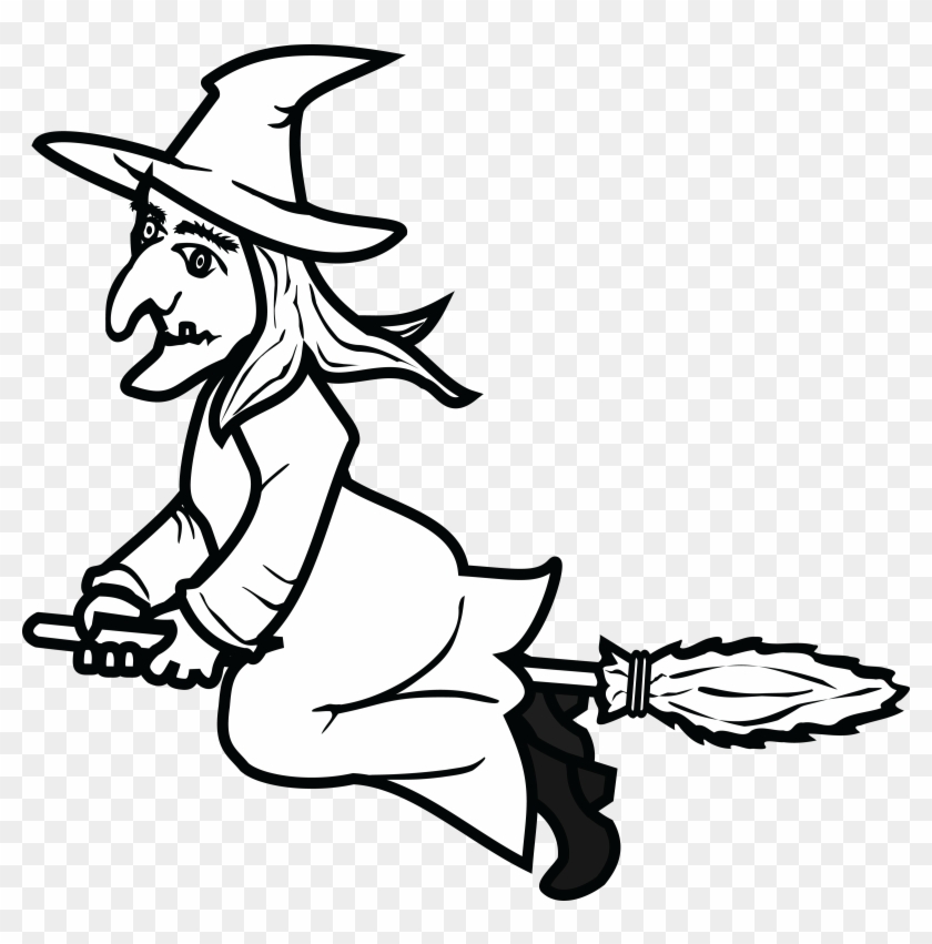 Free Clipart Of A Flying Witch - Witch Black And White - Png Download