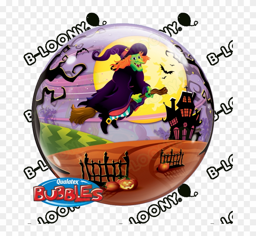22 Single Bubble Balloon Flying Witch Spooky Brew Front - Bubble Clipart