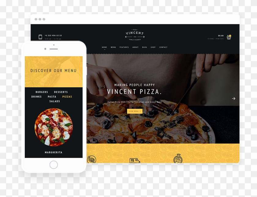 The Vincent Wordpress Restaurant Website Theme And - Pizza Clipart #5588656