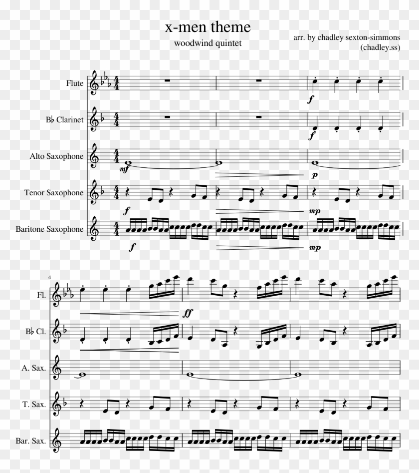 X Men Theme Sheet Music Composed By Arr - Binary Sunset Flute Sheet Music Clipart