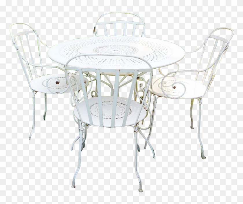 Pre1960s Iron Metal French Fermob Cafe Bistro Table - White Table And Chairs Png Clipart