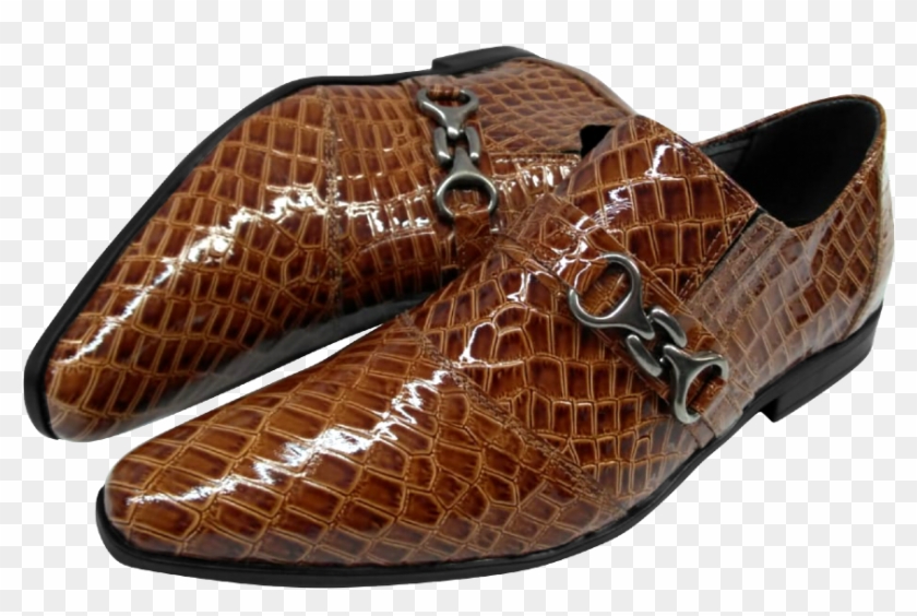 Sapato Masculino Em Couro Marrom Croko Verniz Alto - Sapato Couro De Jiboia Clipart