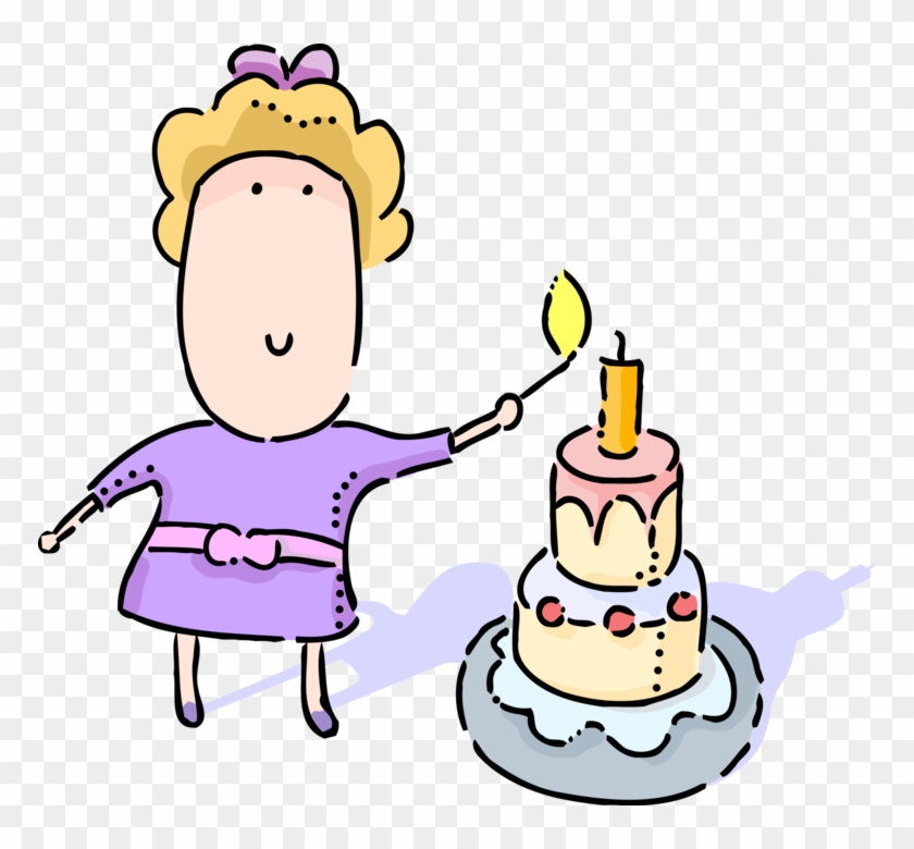 Download Vector Illustration Of Young Girl Lights Candle On Cartoon