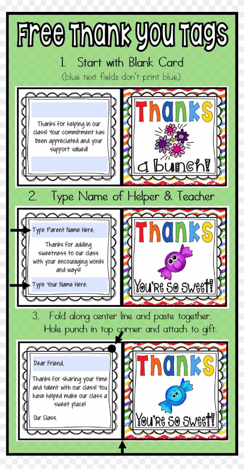 Free Editable Thank You Cards/tags For Your Class Volunteers - Illustration Clipart