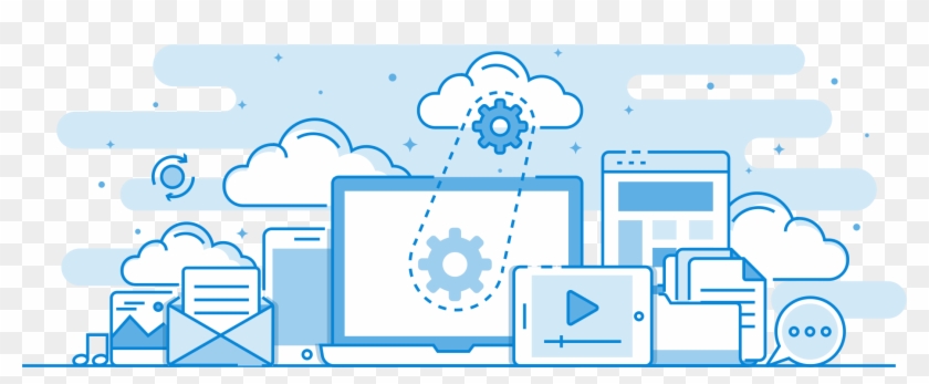 Blue Cloud Computing Multimedia Flat Line - Managed Services Clipart