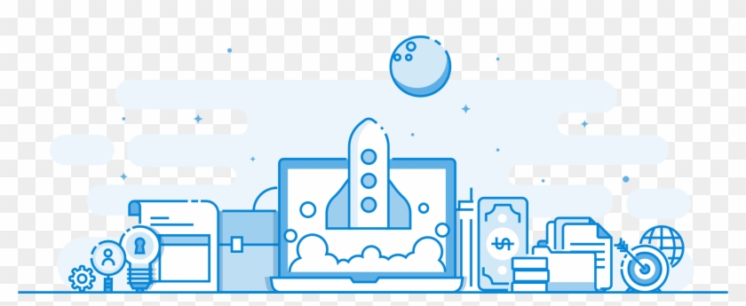 Blue Startup Rocket Flat Line Clipart #5596982