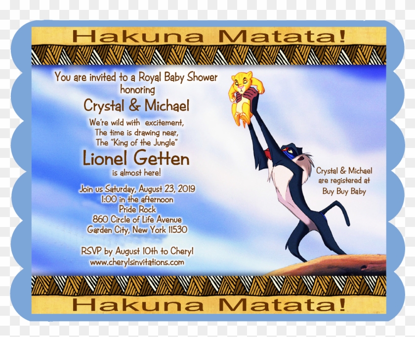 Hakuna Matata Lion King Baby Shower Invitation - Lion King Invitations Baby Shower Clipart