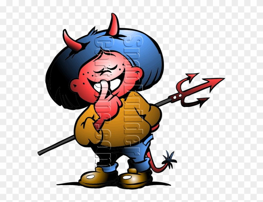 Devil Boy Horns Fork Mascot Logo - Dessin Diable Clipart #560454