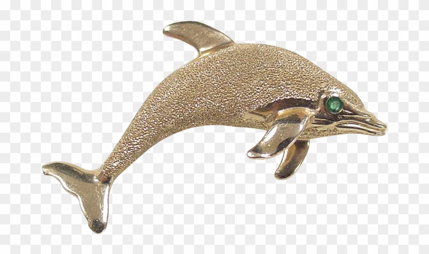 Vintage 14k Gold Dolphin Pendant / Pin With Enamel - Common Bottlenose Dolphin Clipart
