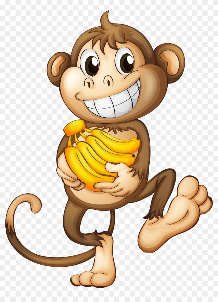 Chimpanzee Cartoon Clip Art - Monkey With Banana Clipart - Png Download