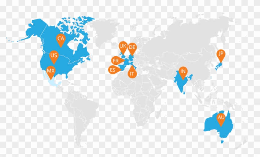 A2x Supports These Amazon Marketplaces - Transparent Simple World Map Clipart