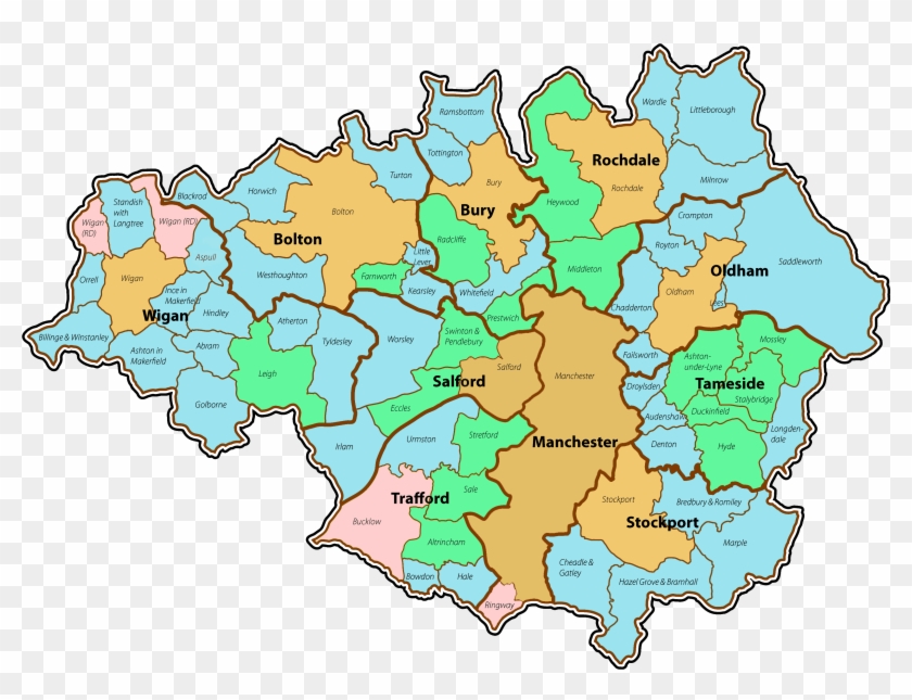Greater Manchester County - Postcode Map Greater Manchester Clipart #567076