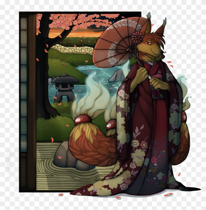 A Kitsune In A Kimono - Illustration Clipart #5603536