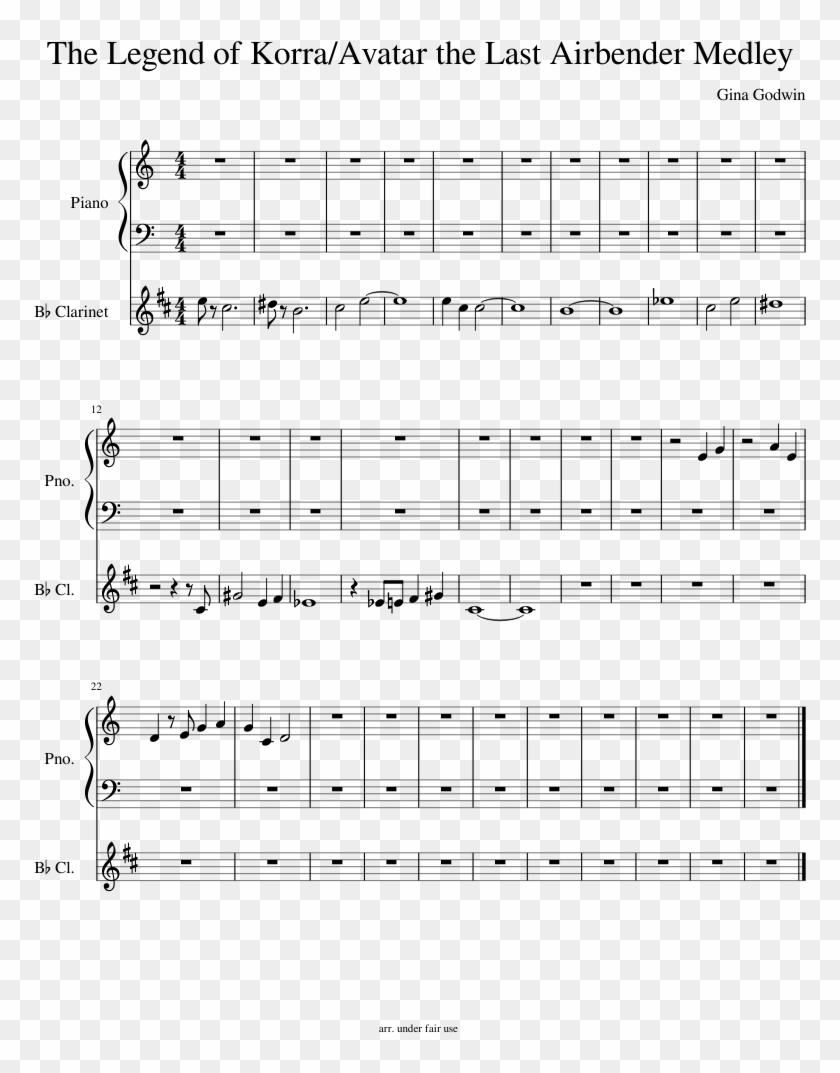 The Legend Of Korra/avatar The Last Airbender Medley - Darkside Clarinet Sheet Music Clipart #5605060