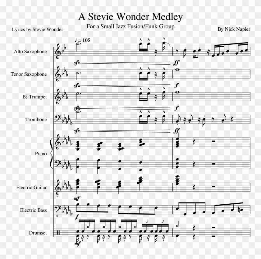 A Stevie Wonder Medley Sheet Music Composed By By Nick - Sheet Music Clipart #5608715