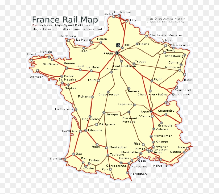 See France By Train - France Train Map With Cities Clipart