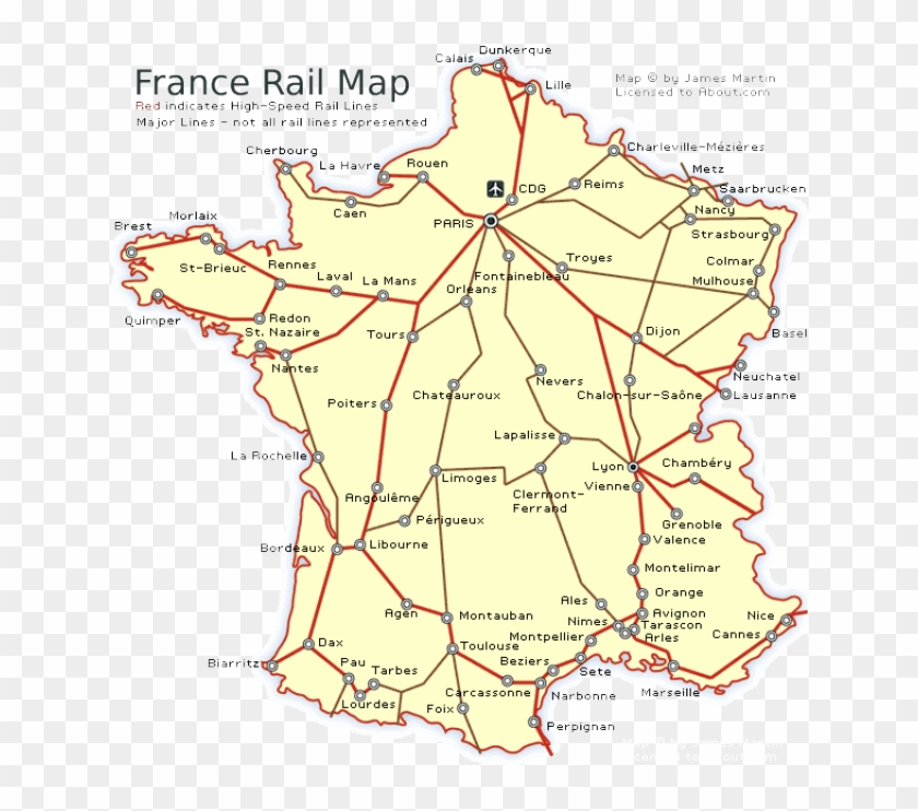 See France By Train - France Train Map With Cities Clipart #5610488