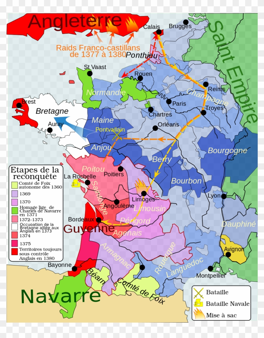 Carte Du Royaume De France Lors De La Première Phase - France During Hundred Years War Clipart