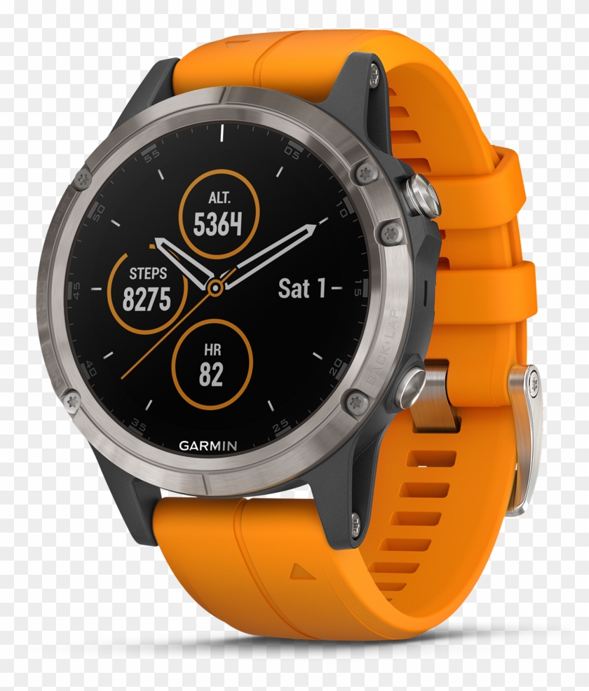 Garmin Fenix 5 Plus Sapphire Titanium Ur Orange - Garmin Fenix 5 Plus Naranja Clipart