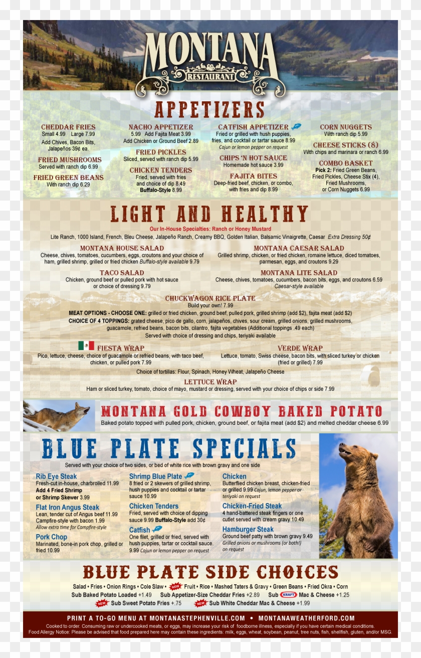 Menu Page - Montana Restaurant Stephenville Tx Clipart #5621903